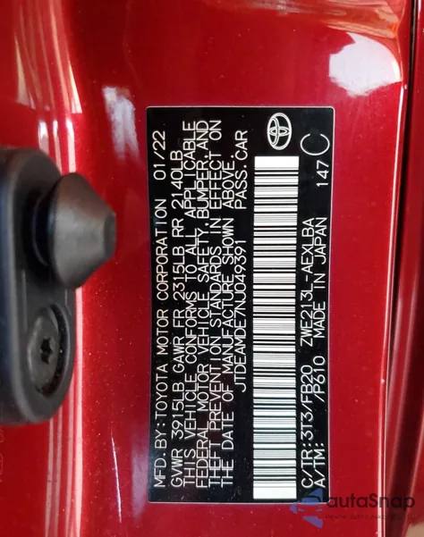 2022 Toyota Corolla Le z USA, uszkodzony, nr VIN JTDEAMDE7NJ049391